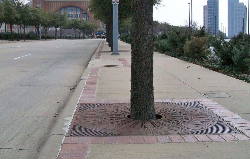 Custom tree grates at Victory Park - Dallas, TX